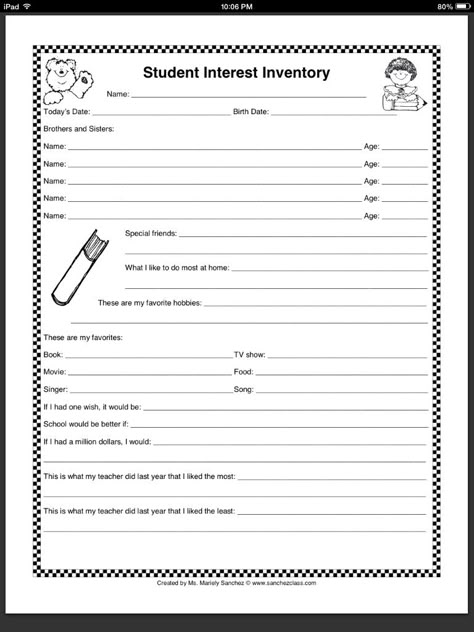 Student Interest Inventory Student Interest Inventory, Student Interest Survey, Gifted Classroom, Interest Inventory, Interest Survey, All About Me Poster, Student Survey, Prayer Partner, School Counseling Lessons