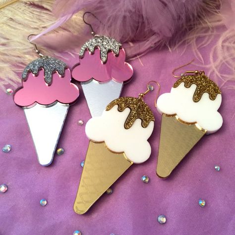 Glitter Dipped Ice Cream Cone Earrings by imyourpresent on Etsy Dipped Ice Cream Cones, Ice Cream Jewelry, Dragon Earrings, Laser Cut Jewelry, Glitter Dipped, Acrylic Jewelry, Kawaii Jewelry, New Earrings, Laser Cut Acrylic