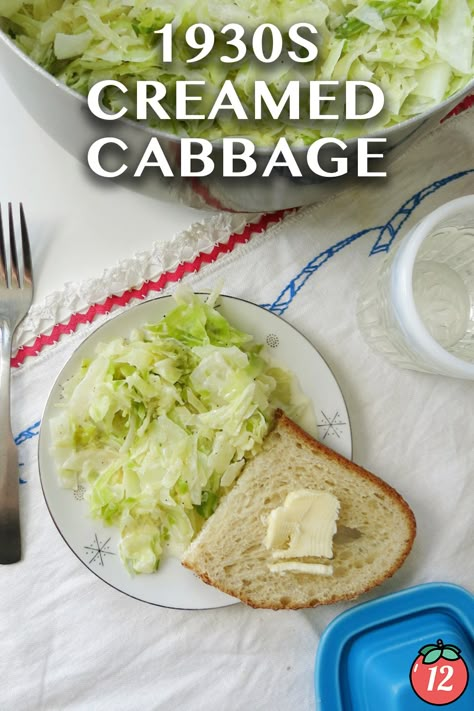 1930s Creamed Cabbage | 12 Tomatoes Creamed Cabbage, 12 Tomatoes Recipes, Cabbage Recipe, 12 Tomatoes, Coleslaw Recipe, Green Cabbage, Veggie Side Dishes, Cabbage Recipes, Bread And Butter