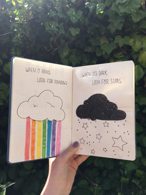 Couples Journal Prompts, Couples Journal, Doodle Quotes, Bullet Journal Quotes, Bullet Journal Mood Tracker Ideas, Rainbow Stars, Diy Journal Books, Dark Look, Bullet Journal Diy