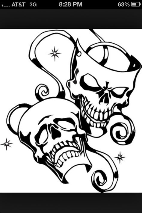 Comedy tragedy skulls Skull Stencil Templates Free Printable, Comedy And Tragedy Tattoo, Comedy Tragedy Tattoo, Carnaval Tattoo, Carrot Tattoo, Theater Mask Tattoo, Skull Drawing Tattoo, Comedy Tragedy Masks, Drama Masks