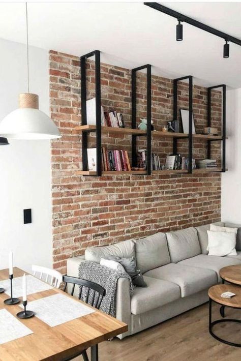 Book Corner, Industrial Living, Industrial House, Brick Wall, 인테리어 디자인, Home Deco, Bookshelves, Room Design, Furniture Design