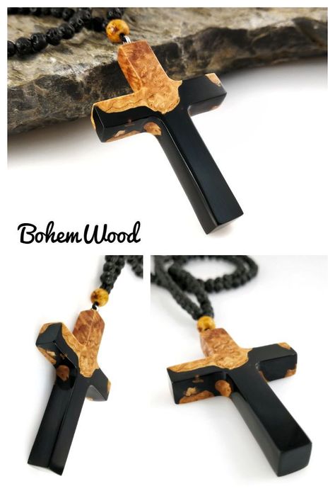 Maori Hook, Beaded Cross Necklace, Wood And Resin Jewelry, Resin Cross, Rosary Cross, Resin And Wood Diy, Wood Resin Necklace, Rustic Cross, Plugs And Tunnels