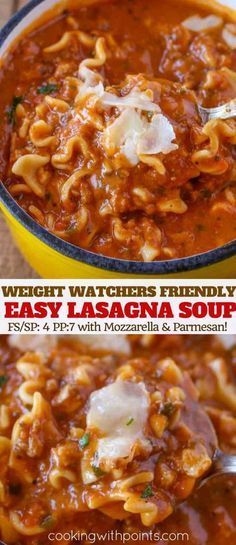 Weight Watchers Lasagna, Easy Lasagna Soup, Weight Watchers Meal Plans, Weight Watchers Soup, Weight Watchers Recipes Desserts, Weight Watchers Smart Points, Weight Watcher Dinners, Resep Diet, Lasagna Soup