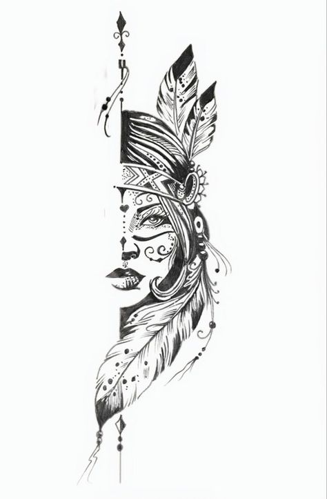 Jeep Tattoos, Tattoo Indien, Indian Women Tattoo, Native American Tattoos, Native Tattoos, Indian Tattoo, Leg Tattoos Women, Tattoo Style Drawings, Feather Tattoos