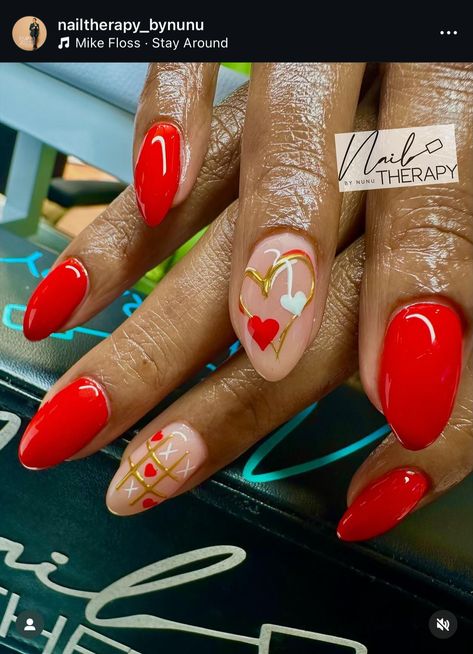 Red Gel X Nail Designs, Colombia Nails Design, Red Oval Nails With Design, Red Nail Designs Square, Nail Inspo For Dark Skin, Red Orange Nails, Nails 2025, Short Almond Nails, Sassy Nails