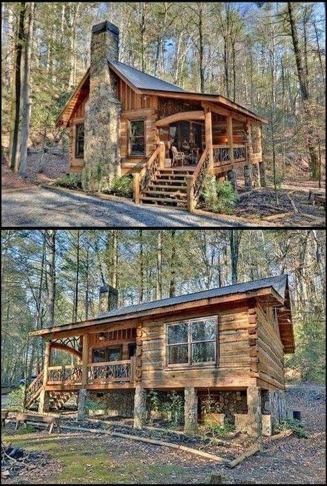 Log Cabin Ideas, Small Log Cabin, Tiny Cabins, Cabin Living, Little Cabin, Log Cabin Homes, Tiny House Cabin, Small Cabin, Cabin In The Woods