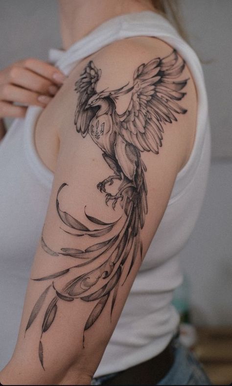 Phoenix Tattoo On Shoulder, Phoenix Shoulder Tattoo For Women, Phoenix Tattoo Feminine Small For Women, Pheonix Tattoo For Women, Phoenix Wings Tattoo, Phoenix Tattoo Arm, Wing Tattoo Arm, Flying Phoenix Tattoo, Most Beautiful Tattoos