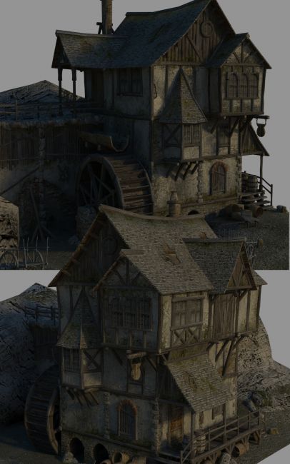 Medieval Watermill | historical buildings for Daz Studio and Poser Medieval Watermill, Blender Assets, Medieval Builds, Blender Inspiration, Spinning Silver, European Buildings, Medieval Toys, Random Clothing, Fantasy Buildings