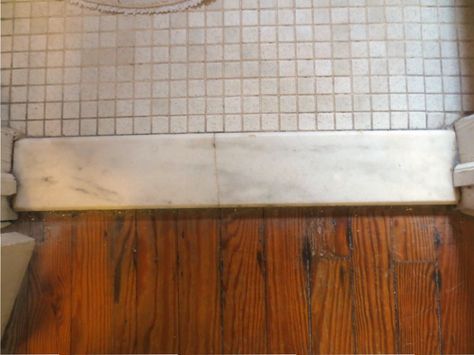 Tiled Shower Threshold, Bathroom Threshold Ideas, Bathroom Threshold, Marble Doorway, Marble Threshold, Threshold Ramp, Bath Redo, Face The Music, Water Closet