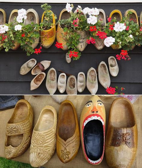 Cult shoes for everyone - Wooden clogs, known in The Netherlands as "klompen", are as quintessentially Dutch as the windmill and tulip. They are worn by the Dutch since the 13th century. And these wooden shoes have been keeping feet injury free for hundreds of years. Farmers and factory workers wear them to protect their feet from stray hooves and dropped tools. It's kinda funny though to imagine a cow stepping on your foot, lol ~.~ Dutch Wooden Shoes, Foot Injury, Wooden Clogs, A Cow, Wooden Shoes, Altered Art, The Netherlands, Tulips, Mule Shoe