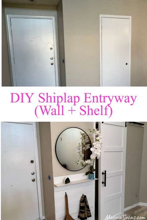 If you're looking for a practical and stylish way to optimize your entryway, then a DIY shiplap entryway is the perfect solution. This easy-to-follow project is ideal for condo renovation projects, and will not only add a classic and modern touch to your home, but it will also provide additional storage and help you maximize your space. From the materials you'll need to the simple installation process, this project is a great way to upgrade your interior. Shiplap Entryway Wall, Shiplap Foyer, Entryway Wall Shelf, Shiplap Entryway, Foyer Wall, Condo Renovation, Sherwin Williams White, Shiplap Boards, Shiplap Wall Diy