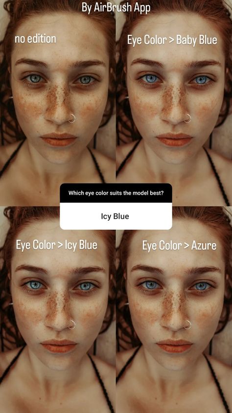 Photo edited by AirBrush App. >Retouch: Magic >Makeup: Eye Color > Baby Blue >Makeup: Eye Color > Icy Blue >Makeup: Eye Color > Azure #photoeditor #filter #airbrushapp #retouch #beforeandafter #airbrushart #airbrushfilter Icy Blue Makeup, Baby Blue Makeup, Makeup Eye Color, Icy Eyes, Icy Blue Eyes, Magic Makeup, Blue Eye Color, Airbrush App, Airbrush Art