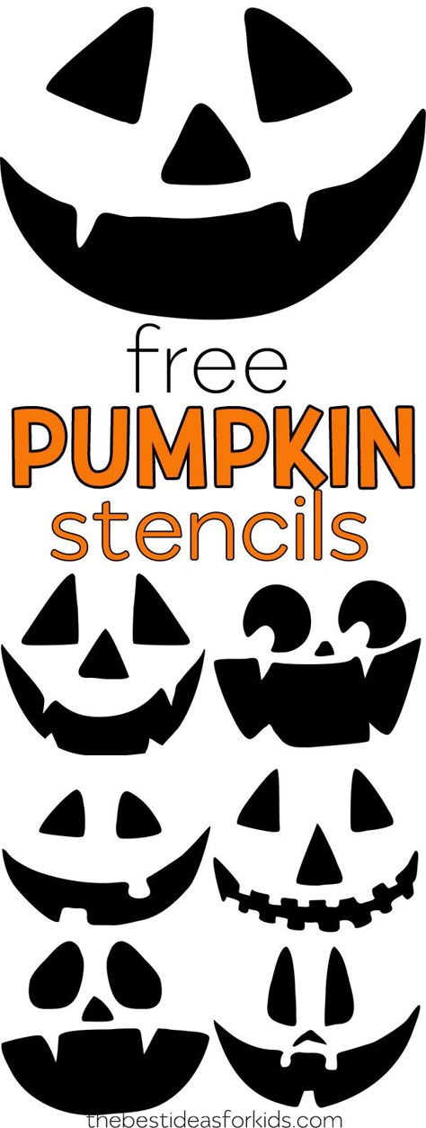 Free Pumpkin Carving Stencils - these are the perfect Jack-O-Lantern faces for carving pumpkins with kids. Free Pumpkin Carving Templates included. #bestideasforkids #halloween #halloweencrafts #pumpkins #kidsactivities Kids Pumpkin Carving Templates, Free Printable Pumpkin Carving Stencils, Pumpkin Carving Templates Free, Pumpkin Templates Free, Kids Pumpkin Carving, Pumpkin Face Templates, Pumpkin Carving Stencils Templates, Pumpkin Carving Stencil, Pumpkin Stencils Free