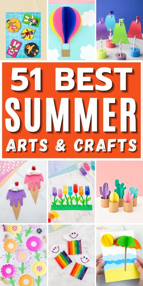 51 Best Summer Arts and Crafts Art For Summer Camp, Easy Summer Crafts, Summer School Crafts, Summer Crafts For Toddlers, Crafts Nature, Summer Preschool Crafts, June Crafts, Summer Arts And Crafts, Outdoor Painting