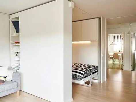 IKEA built a moveable wall to help people live big in tiny apartments - Business Insider Moveable Wall, Murphy Bed Ikea, Moving Walls, Movable Walls, Sliding Wall, Folding Walls, Tiny Apartments, Ikea Hackers, Temporary Wall