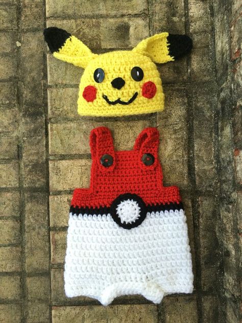 Pin for Later: If Your Kid Is Obsessed With Pokémon Go, Grab One of These Costumes Well Before Halloween Baby Pikachu Hat and Pokéball Overalls Baby Pikachu Hat and Pokéball Overalls ($47) Baby Pikachu Costume, Pikachu Outfit, Pikachu Halloween Costume, Pikachu Halloween, Pikachu Hat, Pikachu Costume, Pikachu Crochet, Crochet Baby Costumes, Pokemon Crochet Pattern