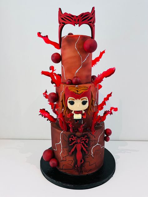 Wanda Birthday Cake, Wanda Cake Marvel, Scarlet Witch Birthday Cake, Wanda Maximoff Cake, Scarlet Witch Birthday Party, Scarlet Witch Cake Ideas, Scarlet Witch Cake, Wanda Cake, Marvel Cakes