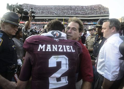 Johnny Manziel ages Nick Saban, but Alabama spanks Texas A&M (Kevin Scarbinsky) | al.com Kyle Field, Gig Em Aggies, Johnny Manziel, Story Of The Year, Heisman Trophy Winners, Bama Football, Nick Saban, Crimson Tide Football, Hot Stories