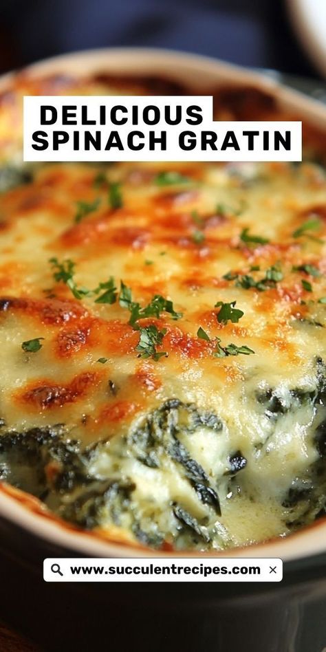 Enjoy a Savory Spinach Gratin that’s sure to become a family favorite! This dish features sautéed spinach in a creamy, cheesy sauce topped with a crispy breadcrumb layer, perfect for any occasion. Vegetable Gratin Recipes, Spinach Gratin, Perfect Roast Turkey, Spinach Bake, Veggie Casserole, Thanksgiving Recipes Side Dishes, Favorite Recipes Dinner, Sauteed Spinach, Cheesy Sauce