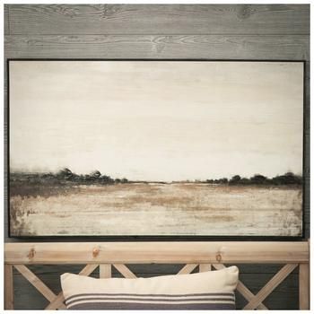 Dimensions: 24.13" H x 40.13" W x 1.13" D Material: Canvas & MDF Shape: Rectangle Color: White, Cream, Brown & Black Orientation: Horizontal Includes: 2 D Rings Age Grade: 14+ Quantity: 1 Enhance your walls with nature-inspired artwork like this Pastoral Impressions Framed Canvas Wall Decor. This printed piece depicts the wintry landscape of a rolling field surrounded by distant trees and a sky overcast with white and cream-colored clouds. Textured embellishments adorn it, creating a more painted-style look. Pair this landscape wall art with other neutral-toned decor to create a calming ambience in your space. Bible Verse Artwork Wall Decor, Neutral Artwork Paintings, Bedroom Frame Decor Wall Art, Modern Organic Living Room Wall Decor, Neutral Canvas Wall Art, Hobby Lobby Artwork Wall Decor, Wall Decor Master Bed, Wall Art Pairs, Paintings Decoration Wall