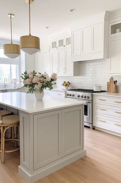 Two toned kitchen cabinets are a gorgeous design trend and we're sharing 17 of our favorite kitchens for inspiration! White Two Tone Kitchen Cabinets, Sherwin Williams Repose Gray, Two Toned Kitchen, Two Toned Kitchen Cabinets, Elizabeth House, Repose Gray Sherwin Williams, Two Tone Kitchen Cabinets, Repose Gray, Two Tone Kitchen