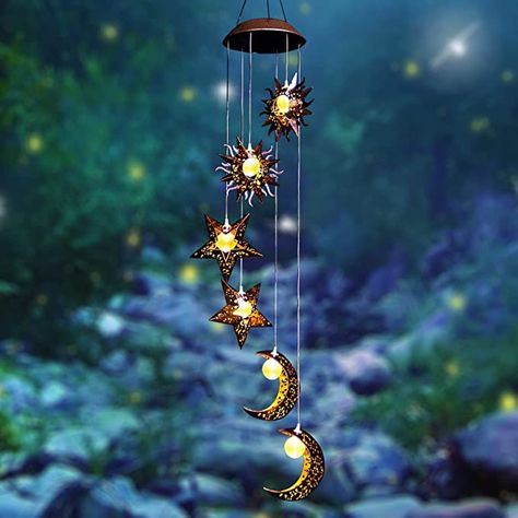 Amazon.com: Tryme Solar Wind Chimes with Sun Moon Star Solar Powered Wind Chimes Warm LED Windchimes Hanging Outdoor Lights Unique Decor Gifts for Wife Mom Grandma Neighbors : Patio, Lawn & Garden Moon Wind Chimes, Solar Powered Garden Lights, Solar Wind Chimes, Hanging Solar Lights, Solar Wind, Sun Moon Stars, Outdoor Lights, Hanging Garden, Outdoor Hanging Lights