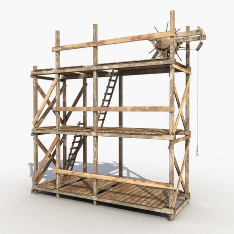 Wooden Scaffolding, Maya Modeling, Construction Ideas, Black Garden, Scaffolding, Ladder Bookcase, Construction Equipment, Construction Site, Trees To Plant