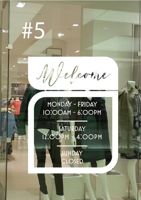 Welcome Business Hours Decal 3 Styles to Choose From Hours of Operation BH0102_5, 7, 9 - Etsy Working Hours Sign Design, Show Room Design Shop, Spa Room Design, Mc Cafe, Store Hours Sign, Plan Studio, Makeup Studio Decor, Food Logo Design Inspiration, Esthetician Room