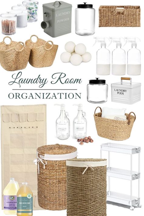 Here are a few laundry room organization ideas that I hope you can use in your laundry space! From storage for detergent to baskets and dryers and more, this list will help you pull that room together with a cohesive look! To read more about these laundry room ideas visit Sugar Maple Farmhouse. Laundry Room Ideas Organization, Room Ideas Organization, Laundry Room Decor Ideas, Laundry Room Baskets, Laundry Room Organization Storage, Moroccan Riad, White Laundry Rooms, Laundry Room Wallpaper, Laundry Space