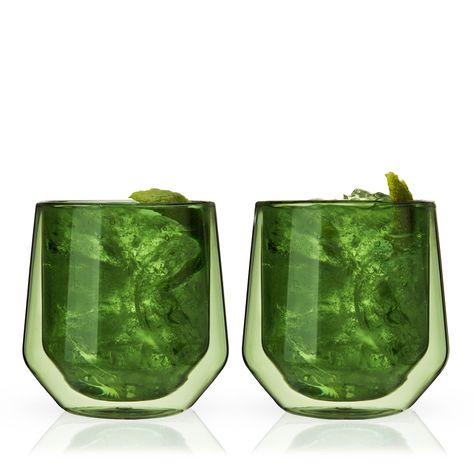 Stackable Glassware, Best Bourbons, Whiskey Tumbler, Green Cocktail, Double Wall Tumblers, Colored Glassware, Crystal Glassware, Glassware Collection, Online Grocery Shopping