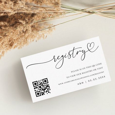 Wedding Registry Cards, Bridal Shower Registry, Registry Wedding, Qr Code Wedding, Baby Shower Registry, Modern Heart, Wedding Enclosure Cards, Romantic Heart, Wedding Gift Registry