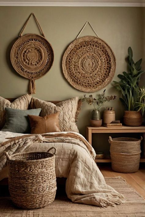 Boho wall hangings in neutral tones adding a cozy vibe to a small living space. Boho Wall Ideas, Desert Room, Boho Wall Decor Ideas, Desert Boho Decor, Cheap Boho, Easy Diy Ideas, Desert Boho, Bedroom Decorations, Boho Wall Hanging