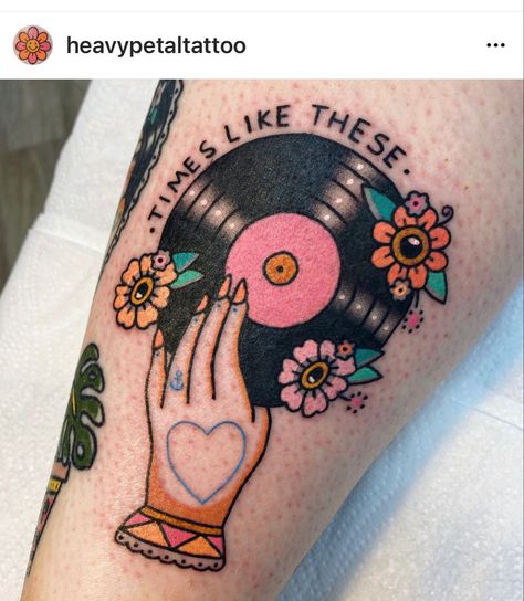 Traditional Tattoo Music, Music Heart Tattoo, Disney Sleeve Tattoos, Tattoos Inspo, Movie Tattoos, Western Tattoos, Traditional Tattoo Art, Music Tattoos, Time Tattoos