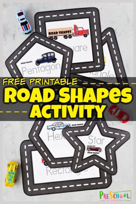 Tower Activities For Preschool, Shape House Preschool, Shape Roads Printable Free, Free Transportation Printables Preschool, Printable Roads For Toy Cars, Wheel Study Preschool, Transportation Sorting Free Printable, Roads Creative Curriculum, Pre K Shape Activities