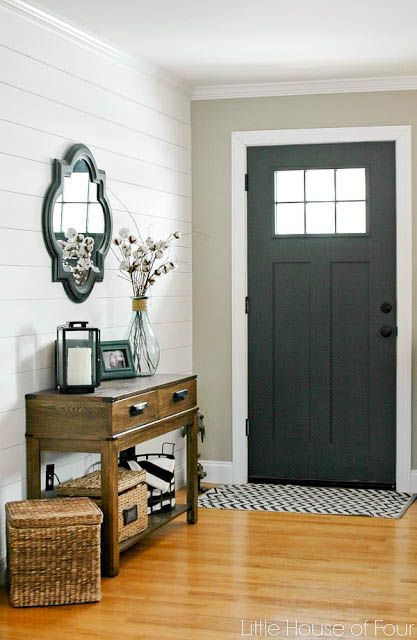 Diy Plank Wall, Revere Pewter, Plank Walls, Iron Ore, Black Door, Cool Ideas, Magnolia Homes, Door Color, Style At Home