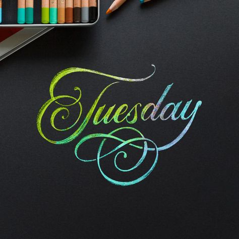 Tuesday daily lettering calligraphy Tuesday Calligraphy, Bible Drawing, Journal Fonts, Writing Fonts, Lettering Calligraphy, Sketchbook Ideas, Calligraphy Letters, Brush Lettering, Dry Clay