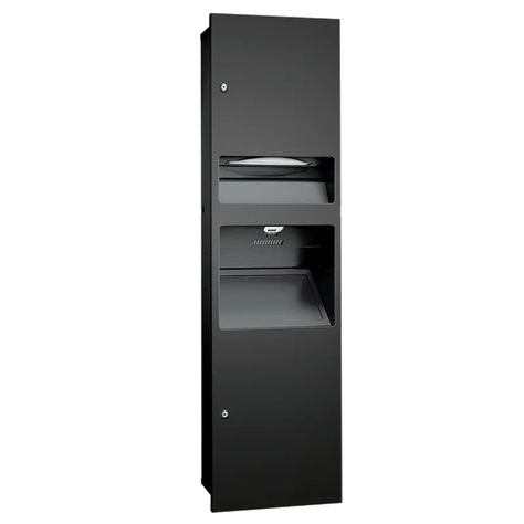 Simplicity™ in Matte Black 3-in-1 Cabinet - Paper Towel Dispenser & Waste Receptacle, W/ Provision For High-Speed Hand Dryer - Recessed - 64672-41PC - | American Specialties Paper Towel Dispenser Bathroom, Dryer Cabinet, Commercial Paper Towel Dispenser, Commercial Bathroom, Folded Paper Towels, Commercial Toilet, Paper Towel Dispenser, Hand Dryer, Napkin Dispenser