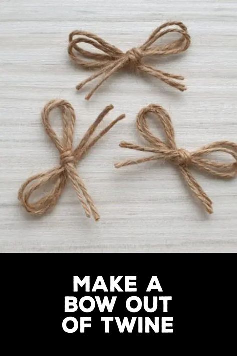 How to Make a Bow Out of Twine How To Make A Twine Bow, How To Make Burlap Bows Step By Step, How To Make A Bow With Rope, How To Tie A Bow With Twine, Jute Bows How To Make, Rustic Bows Diy, Craft Bows Diy How To Make, Raffia Bows How To Make, How To Make A Bow With Yarn