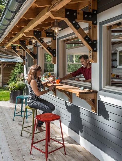 Outdoor Bar Window, Kitchen Pass Through Window, Pass Through Kitchen, Kitchen Window Bar, Kitchen Pass Through, Bar Window, Pass Through Window, Michigan Cottage, Fireplace Seating