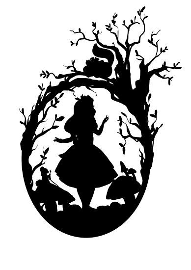 I was thinking of a broach design but I wanted to add the chesh cat • Millions of unique designs by independent artists. Find your thing. Silhouettes Disney, Alice In Wonderland Silhouette, Silhouette Disney, Alice In Wonderland Poster, Disney Silhouette, Disney Silhouettes, Wonderland Tattoo, Tree Woman, Disney Fantasy