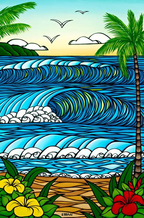 A Day in Paradise Heather Brown Art, Paradise Painting, North Shore Oahu, Hawaiian Art, Modern Pictures, Heather Brown, Hawaiian Beaches, Brown Art, Surf Art