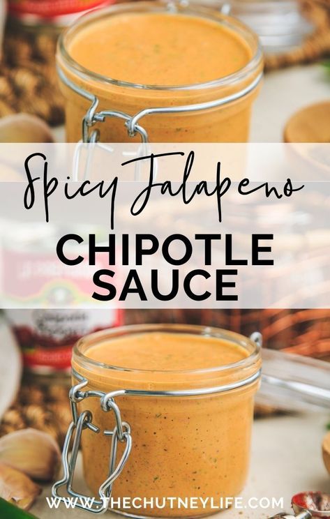 This Spicy Jalapeño Chipotle Sauce is smoky, sweet, tangy AND packs some heat! It’s good on just about anything and lasts for about a week in the fridge. #SpicySauce #ChipotleSauce Spicy Burger Sauce, Spicy Burger, Pork Sauce, Jalapeno Sauce, Mexican Sauce, Chipotle Sauce, Interesting Recipes, Burger Sauce, Small Food Processor