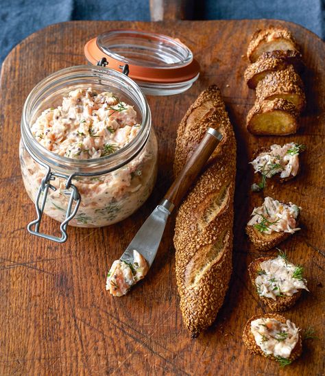 Rillettes Recipe, Salmon Rillettes, Honey Mustard Salmon, Pate Recipes, Dorie Greenspan, Mustard Salmon, Brunch Dishes, Just Cooking, Adobo