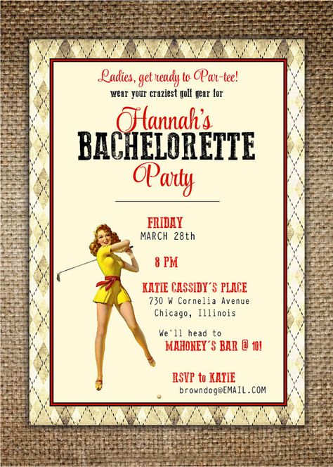 Hens Night Invitations, Cheap Bachelorette Party, Modern Bachelorette Party, Themed Bachelorette Party, Golf Wedding, Plaid Party, Retirement Party Invitations, Golf Party, Katie Cassidy