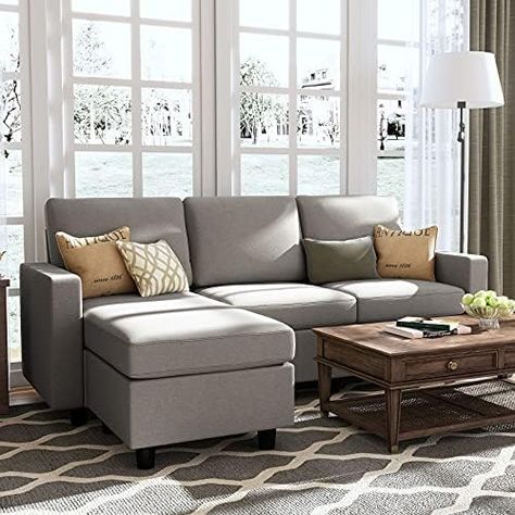 HONBAY Convertible Sectional Sofa, L Shaped Couch with Linen Fabric, Reversible Couch for Small Space, Light Grey Small Apartment Couch, Couch Dimensions, Comfortable Sectional Sofa, L Sofa, Sofa Convertible, Cheap Couch, Faux Leather Sectional, Couches For Small Spaces, Sofas For Small Spaces