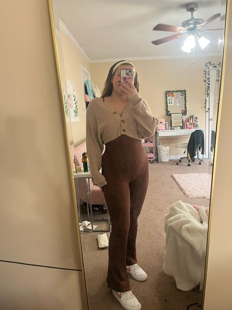 amazon, jumpsuit, brown, fall, fall fashion, outfit, sweater, sneakers, nike, sweater weather, fall outfit, trend, romper, headband Brown Romper Outfit, Sweater Romper Outfit, Brown Jumpsuit Outfit, Amazon Jumpsuit, Body Suit Outfit, Brown Romper, Brown Jumpsuits, Brown Flares, Fitted Romper