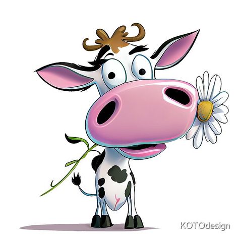 Beauty cow with a flower at the mouth. Nice gift for animal lovers or everyone who likes humorous illustrations. Funny Cow Cartoon Images, Cartoon Cows Cute, Cow Illustration Design, Funny Cow Pictures, Cute Cow Art, Animated Cow, Cow Cartoon Images, Funny Cows, Cow Cartoon