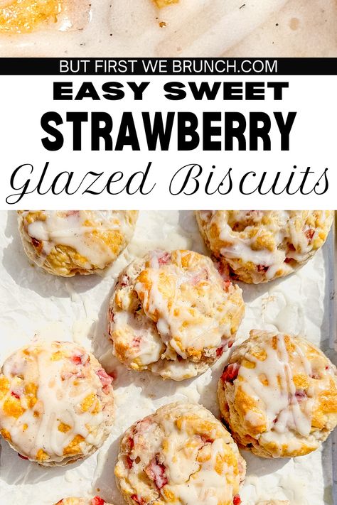 These strawberry biscuits have the addition of ripe, red strawberries. Just a touch sweet, packed with ripe strawberries in every flaky layer, and drizzled with a delicious vanilla glaze. Strawberry Biscuits Recipe Easy, Strawberry Fritters, Over Ripe Strawberries Recipes, Strawberry Biscuits Recipe, Strawberry Biscuits, Fruit Biscuits, Easy Biscuit Recipe, Strawberry Glaze, Vanilla Glaze