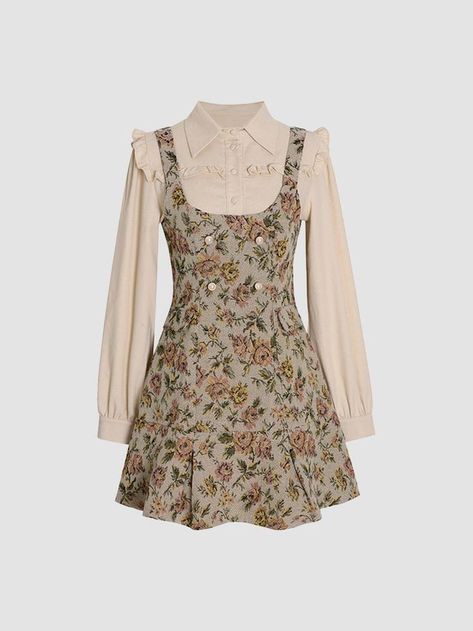 Floral Dress Aesthetic, Korean Fashion Autumn, Korean Fashion Female, Floral Dress Outfits, Korean Fashion Fall, Dresses Autumn, Vintage Floral Dress, Dress Aesthetic, Fashion Female